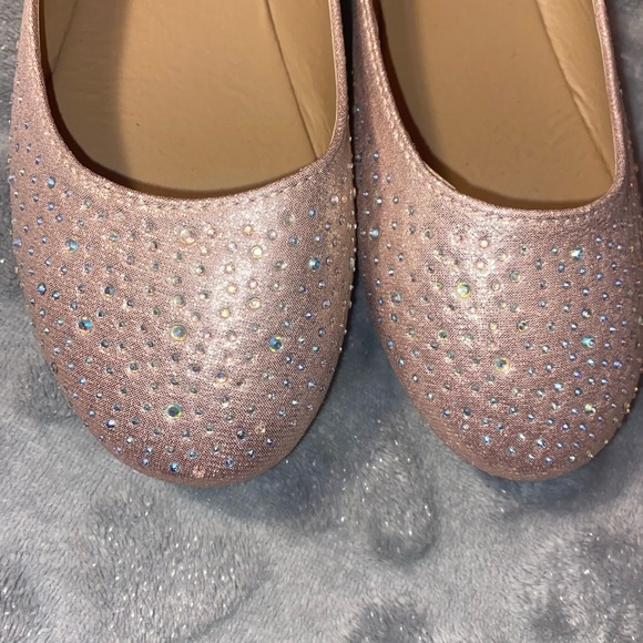 Metallic Pink Ballerina Flats with Rhinestones - Picture 3 of 11